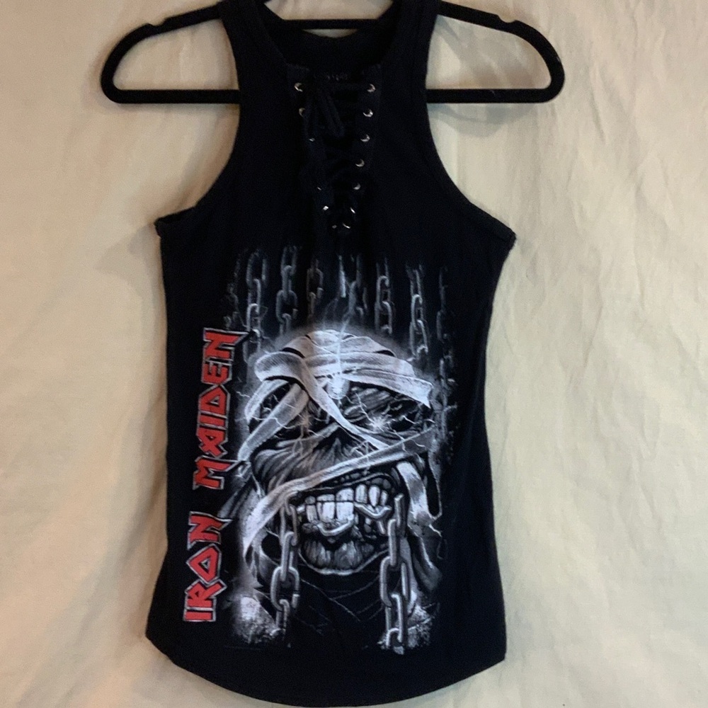 Iron Maiden “Powerslave” Black Lace-Up Graphic Tank Top